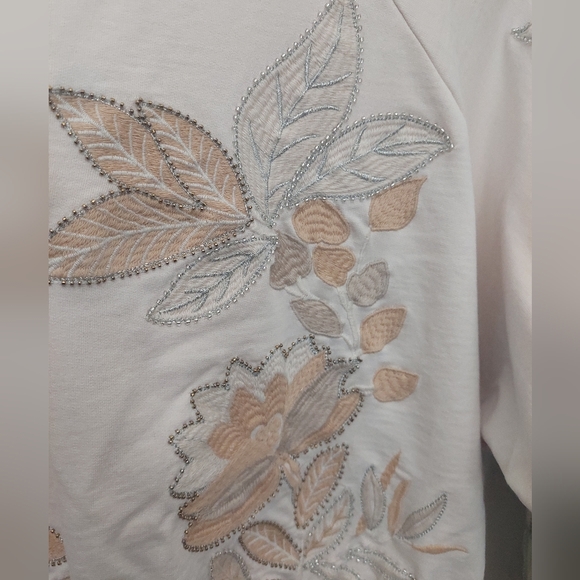 Anthropologie Embroidered And Beaded Floral Oversized Sweatshirt XS - Picture 3 of 7